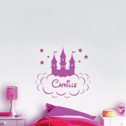 Sticker tête de lit, prénom personnalisé, Sticker mural Château Princesse