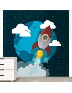 Sticker décor espace fusée