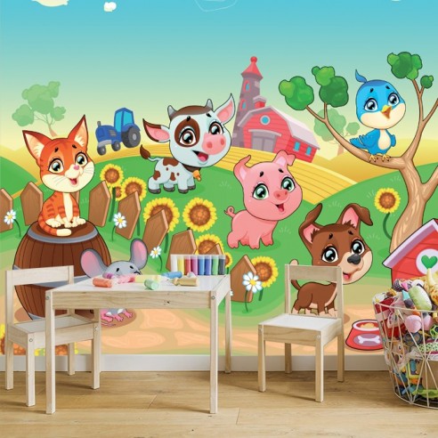 Fresque décoration murale enfant animaux de la ferme - Stickers XXL