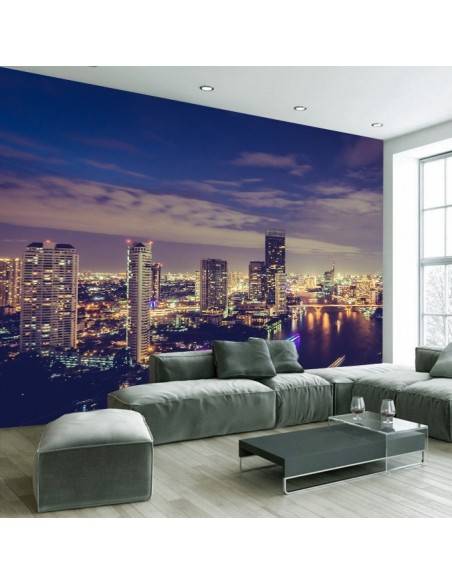 Décoration fresque murale ville by night