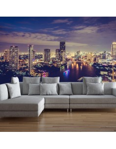 Décoration fresque murale ville by night 2