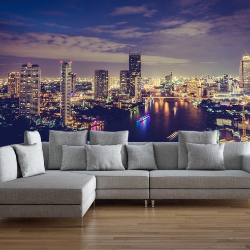 Décoration fresque murale ville by night