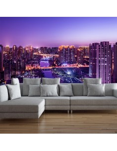 Décoration fresque murale ville la nuit