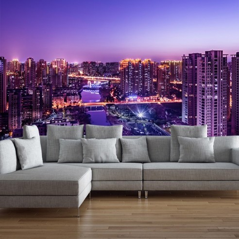 Décoration fresque murale ville la nuit