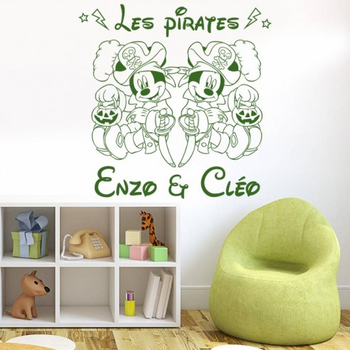 Sticker pirates jumeaux garçons avec prénoms