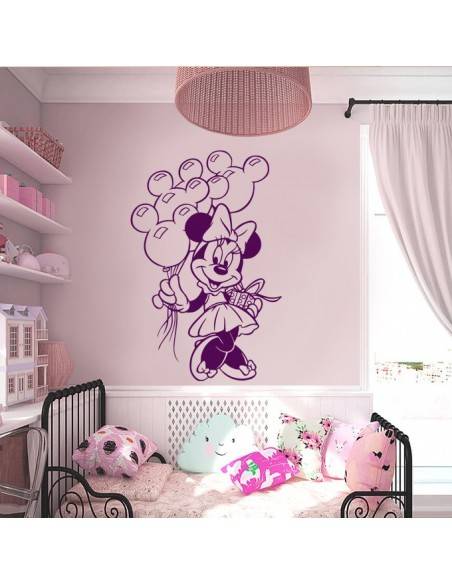 Sticker Minnie avec ballons tête de Mickey