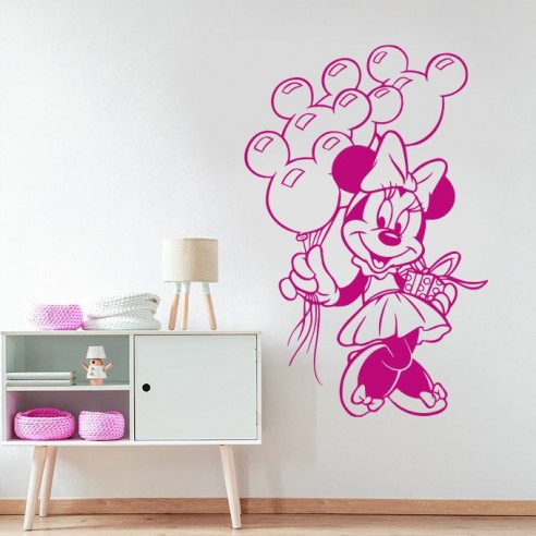 Sticker Minnie avec ballons tête de Mickey