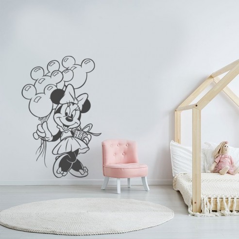 Sticker Minnie avec ballons tête de Mickey