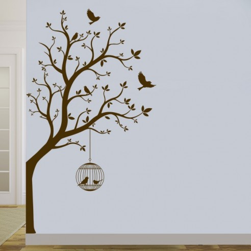 Sticker arbre avec cache à oiseaux