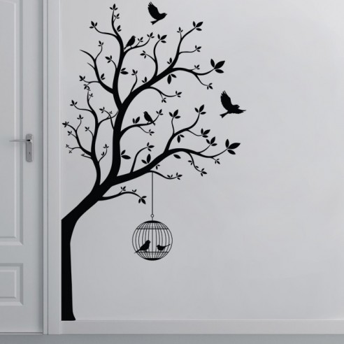 Sticker arbre avec cache à oiseaux