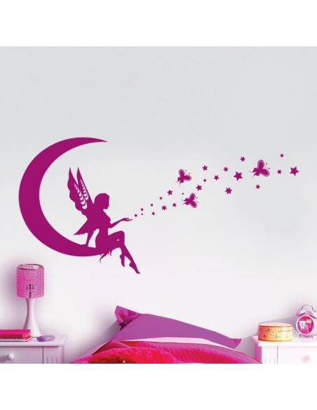 Sticker fée sur lune