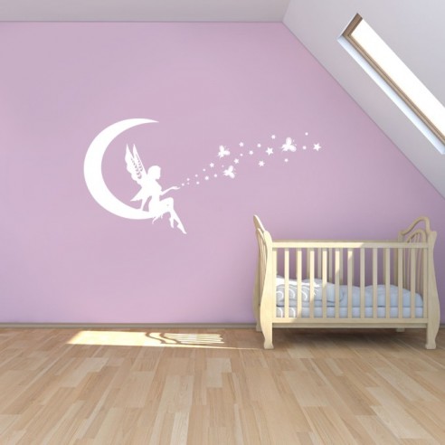 Sticker fée sur lune