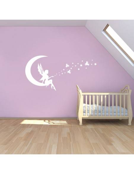 Sticker fée sur lune