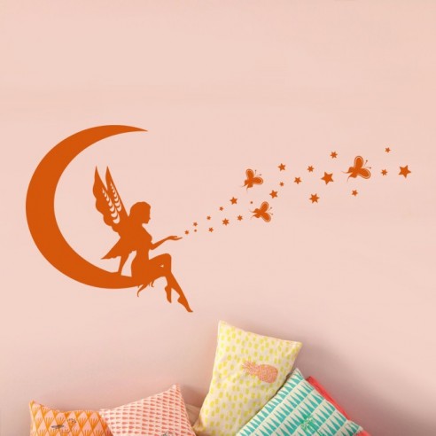 Sticker fée sur lune