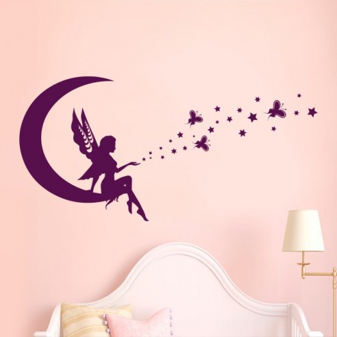 Sticker fée sur lune