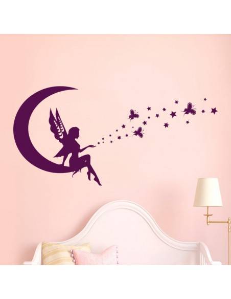 Sticker fée sur lune