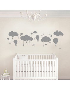 Sticker décor nuages et montgolfières 2
