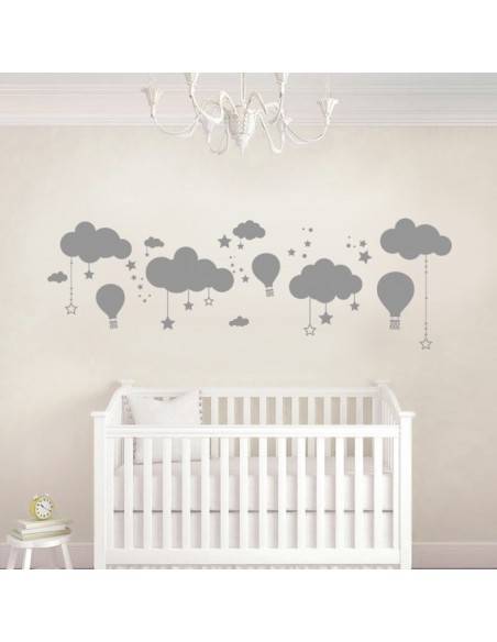 Sticker décor nuages et montgolfières