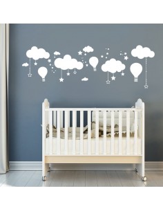 Sticker décor nuages et montgolfières