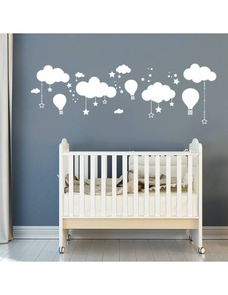 Sticker décor nuages et montgolfières