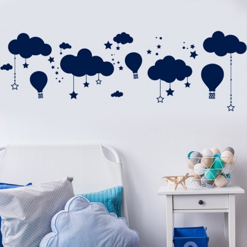 Sticker décor nuages et montgolfières