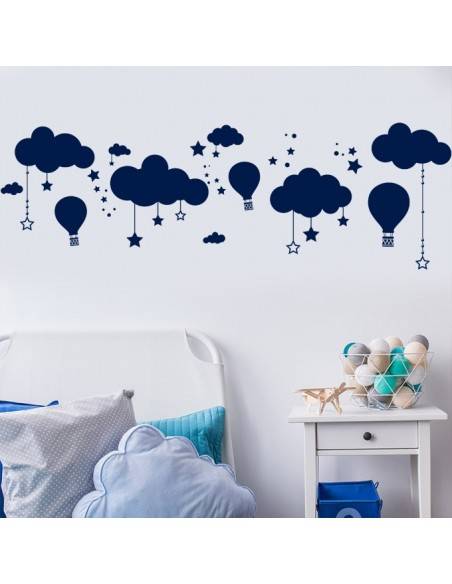 Sticker décor nuages et montgolfières