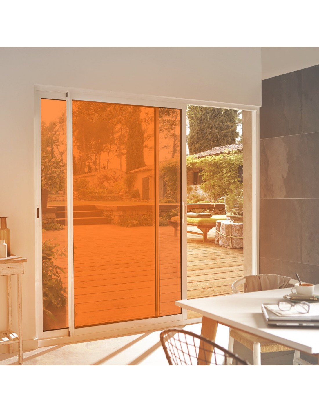 Film adhésif orange ultra transparent pour décoration surface vitrée