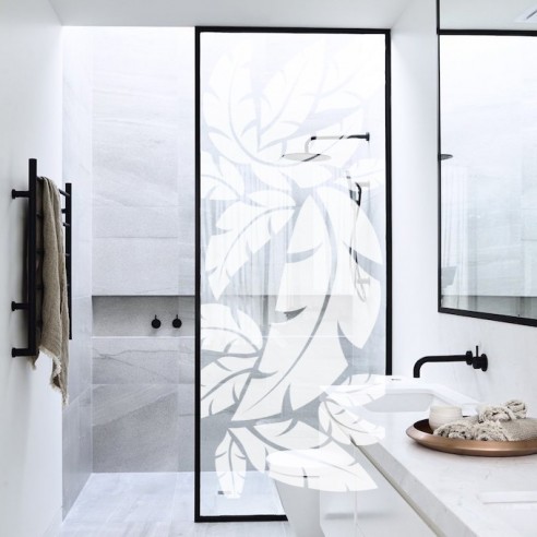 Sticker dépoli feuilles paroi de douche