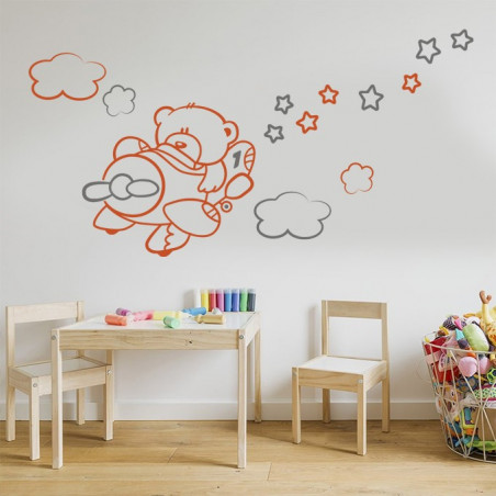 Sticker nounours avion