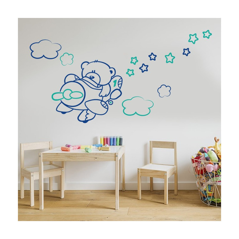 Sticker nounours avion