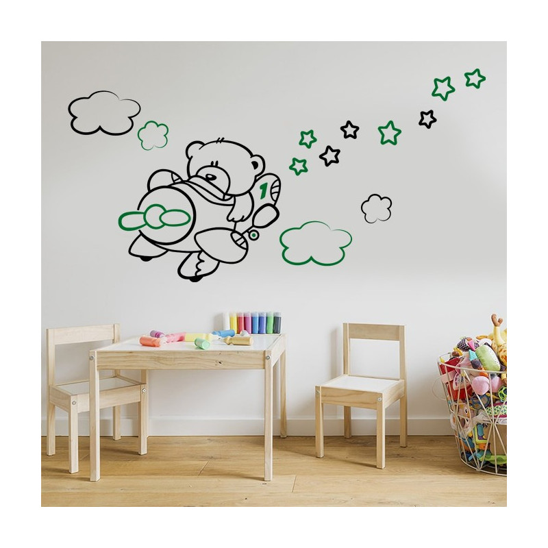 Sticker nounours avion