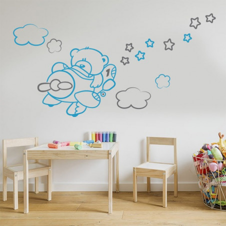 Sticker nounours avion