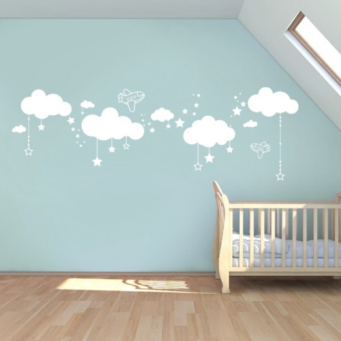 stickers décor corde nuages