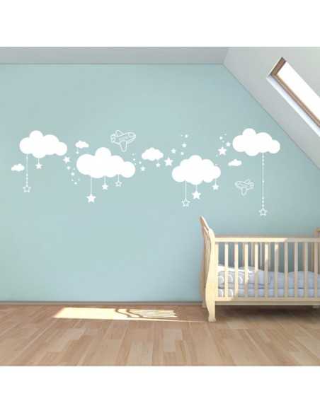 stickers décor corde nuages