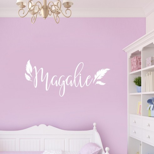 Sticker prénom personnalisé avec plumes