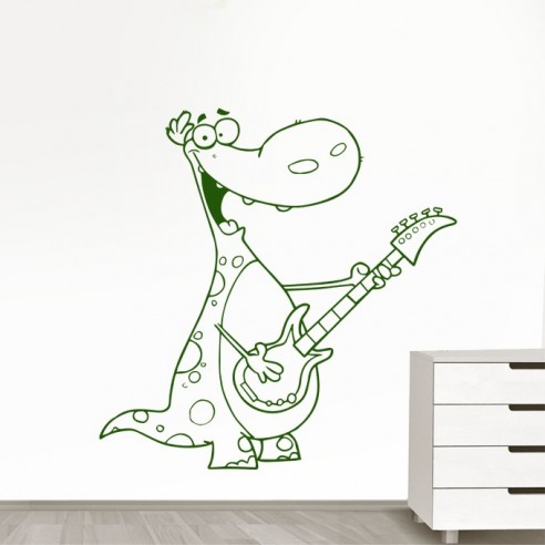 Sticker dinosaure guitare