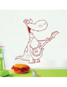 Sticker dinosaure guitare
