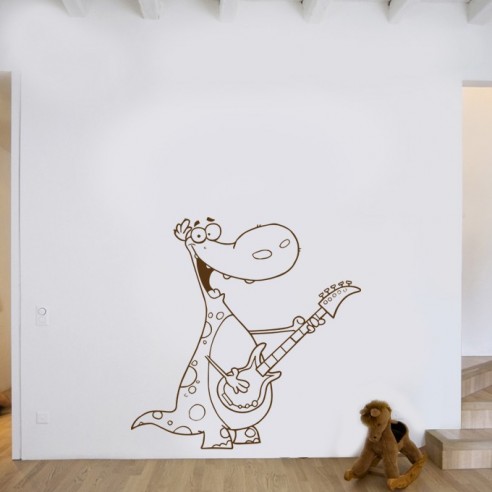 Sticker dinosaure guitare