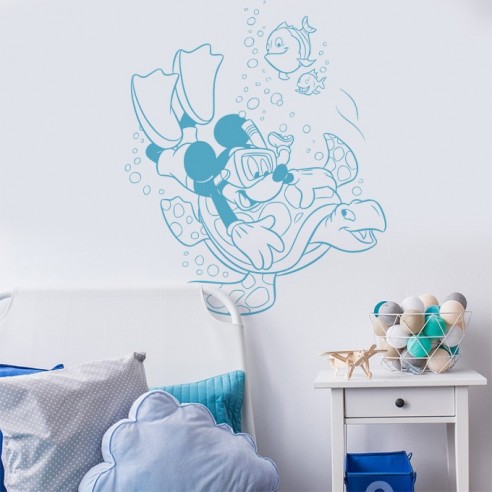 Sticker Mickey plongeur et tortue