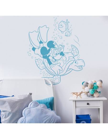 Sticker Mickey plongeur et tortue
