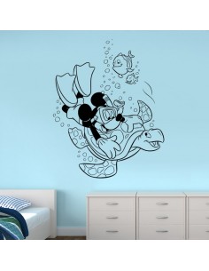 Sticker Mickey plongeur et tortue