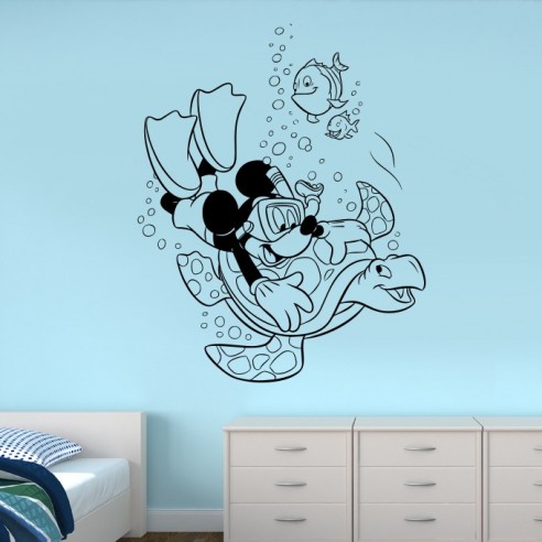 Sticker Mickey plongeur et tortue