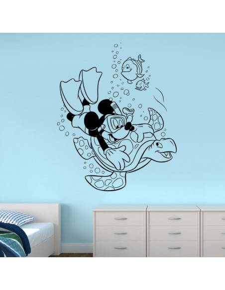 Sticker Mickey plongeur et tortue