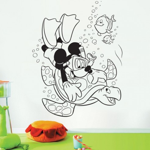 Sticker Mickey plongeur et tortue