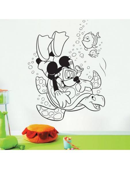Sticker Mickey plongeur et tortue