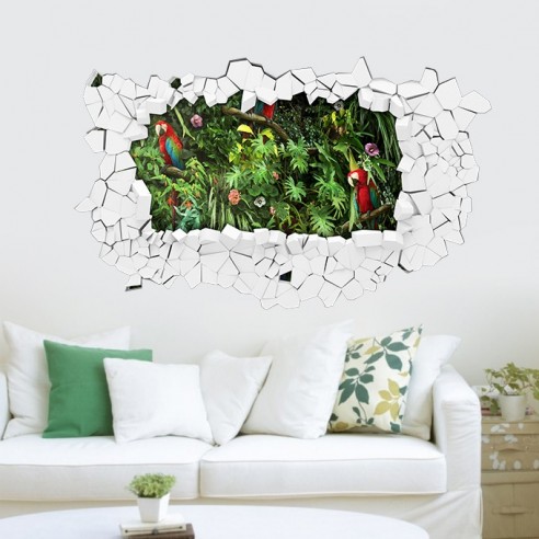 Sticker 3D trompe l'oeil perroquet