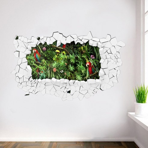Sticker 3D trompe l'oeil perroquet