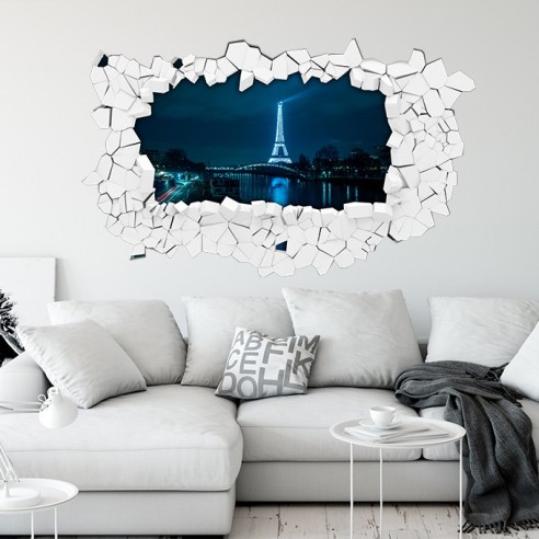 Sticker 3D tour eiffel de nuit
