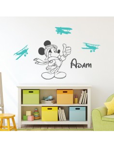 Sticker Mickey avion avec prénom 2