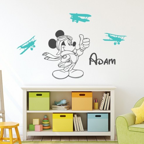 Sticker mural Mickey personnalisé avec prénom. Sticker chambre enfant